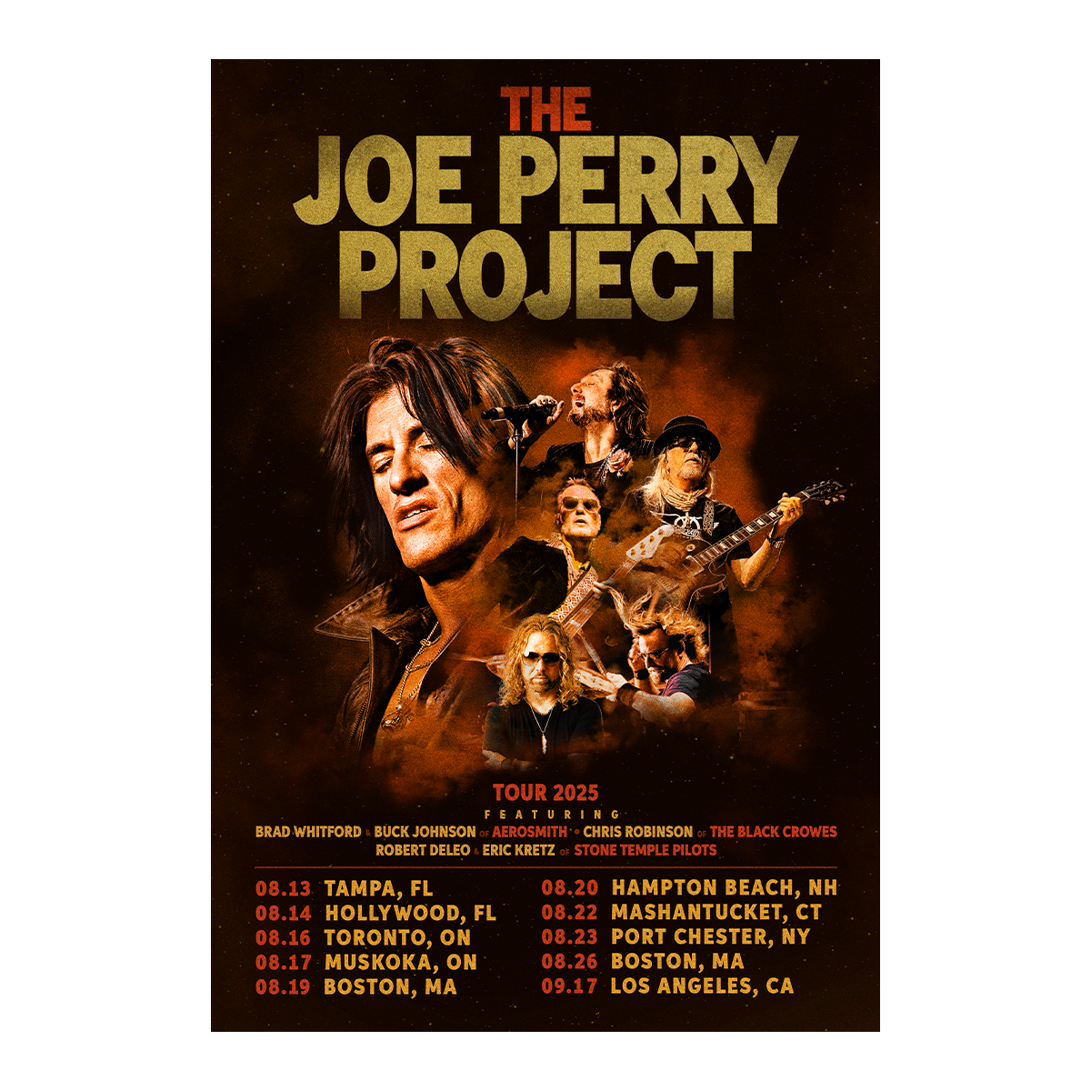 Promotional poster for The Joe Perry Project featuring a collage of band members and tour dates.