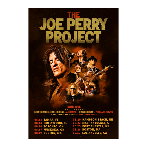 Promotional poster for The Joe Perry Project featuring a collage of band members and tour dates.